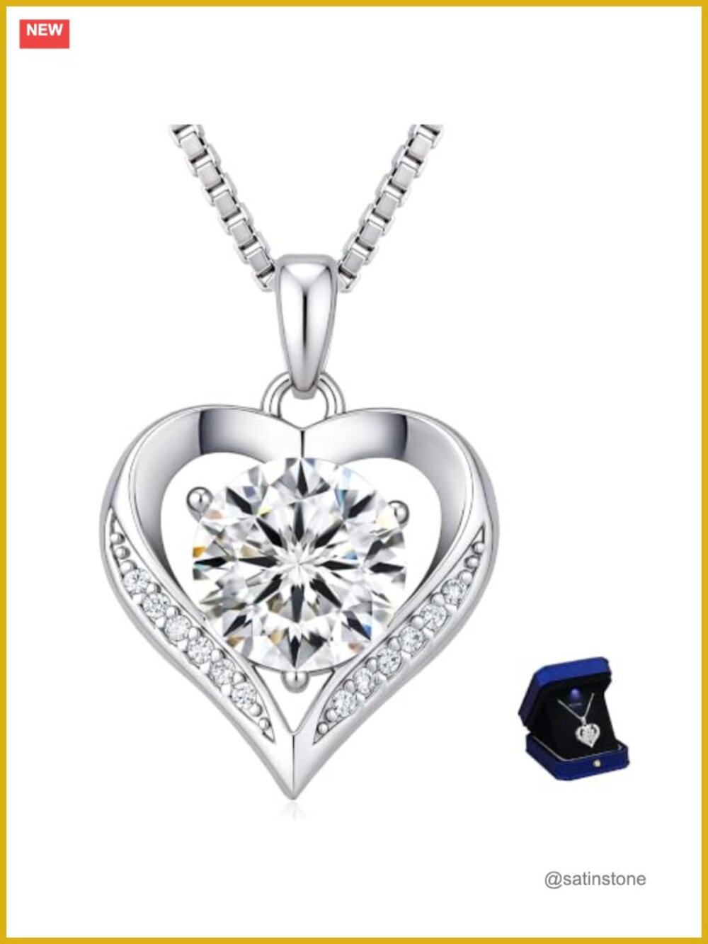 Heart Moissanite Pendant Necklace 925 Sterling Silver 18-20 Inch Box Chain